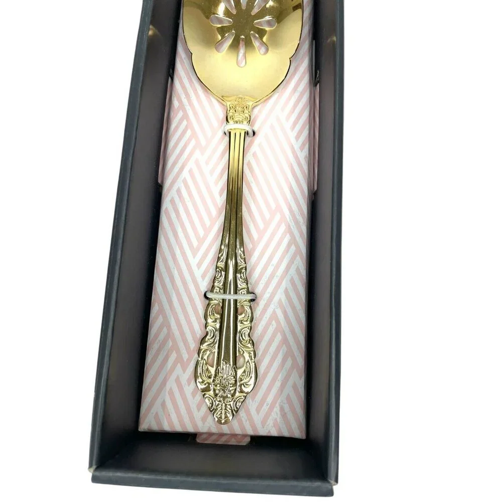 Wallace Antique Baroque Gold Pierced Serving Spoon Gold Plated NIB
